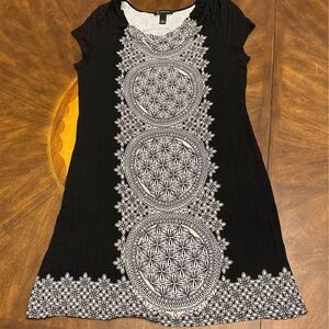 INC International Concepts Black Dress with White Geometric Design